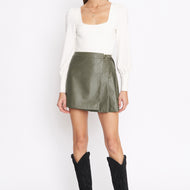 【PORTERNA】Doran String Short Skirt HIDDEN Peyton Cheetah Denim Skirt - Women's Skirts in