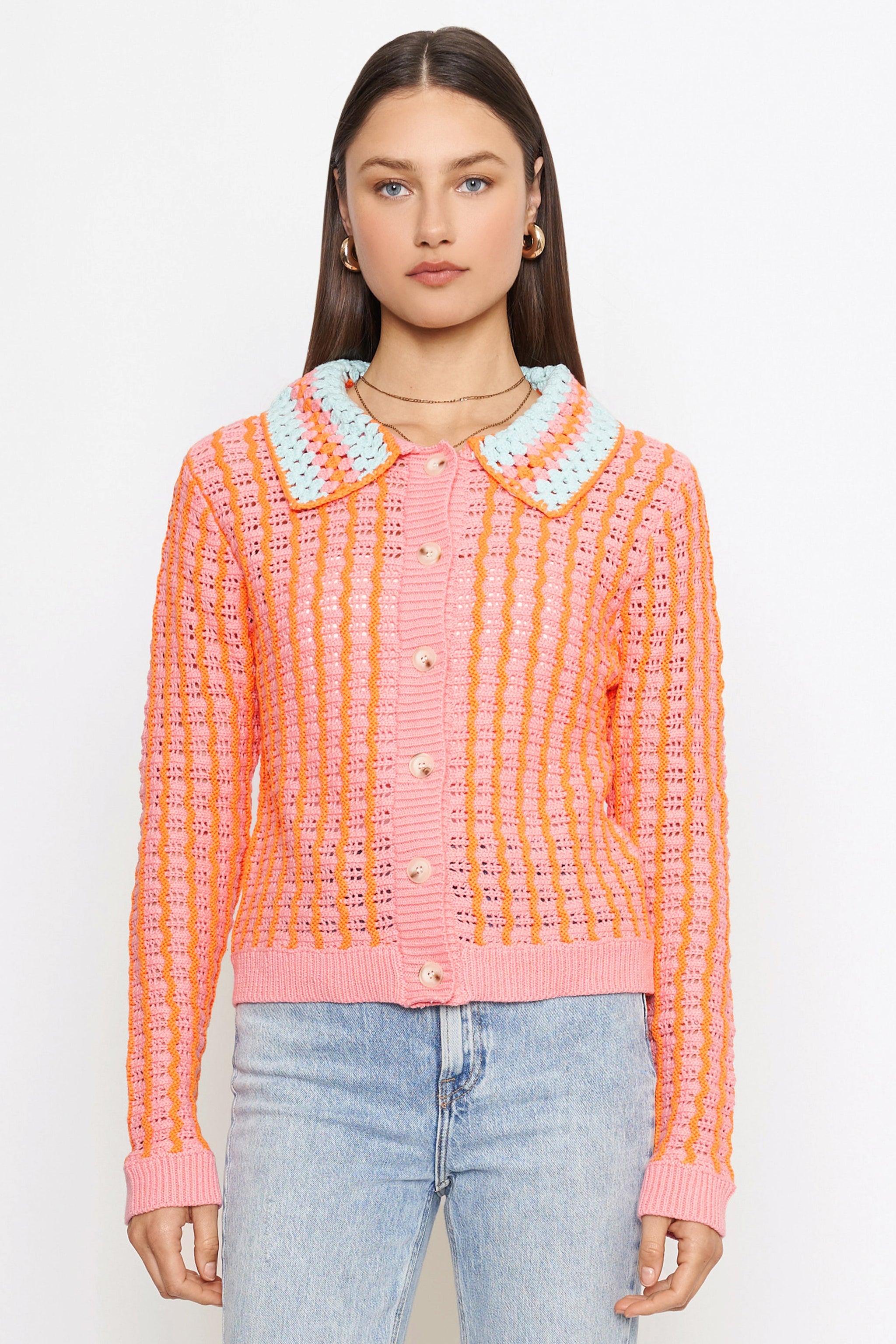 ☆美品☆BATONER 24SS NO COLLAR MESH CARDIGAN Ribbed Collarless Full Zip Cardigan - Olive Night | Boston Proper