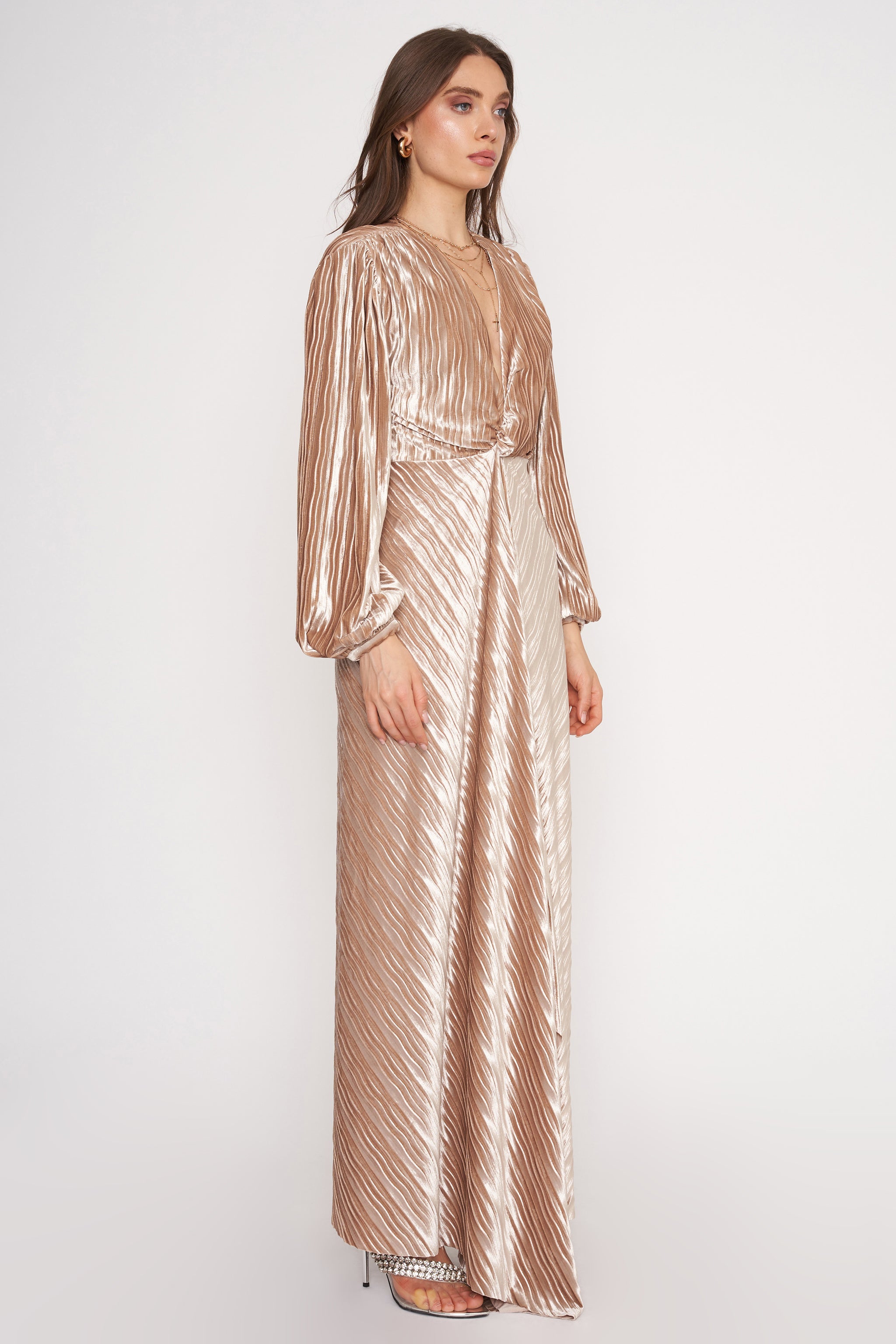 ruched maxi dress 4si3nna 4SI3NNA Colorblock Knit Maxi Dress